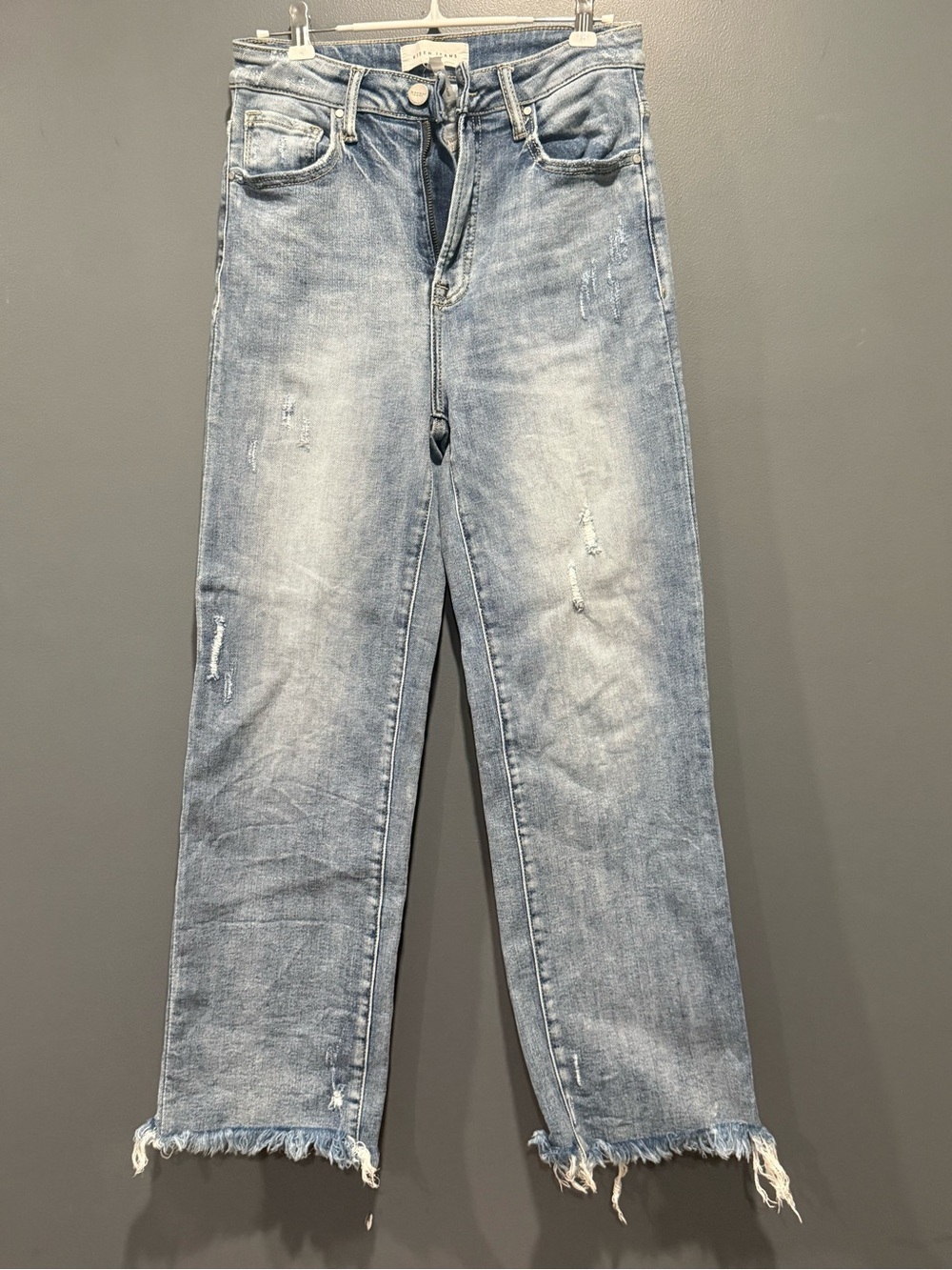 Risen Jeans Size 5/27 Distressed Light Wash High Rise Skinny Stretch Denim